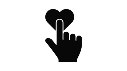A black silhouette of a hand touching a heart symbol, signifying a like action Vector