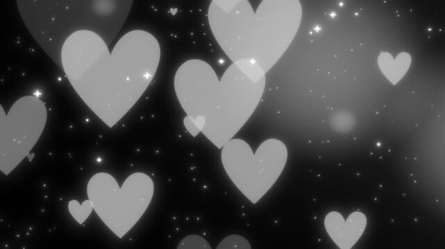 Black floating hearts animated background, cute romantic lovely wedding anniversary backdrop