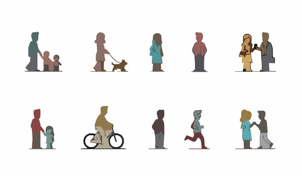 Miniature people illustration of urban outdoor activities with kids dogs bicycles flat vector