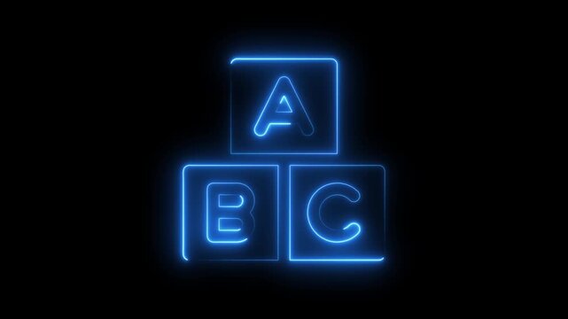 Glowing Neon Alphabet Blocks A B C Learning Concept Educational Technology Background glowing letters