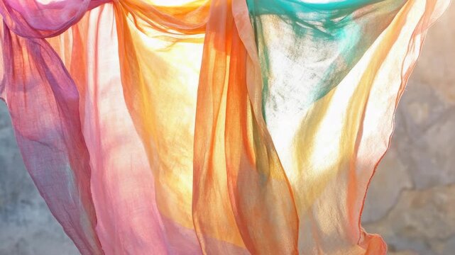 Footage A bright and cheerful fabric hangs on a clothes line, perfect for adding a pop of color to your design