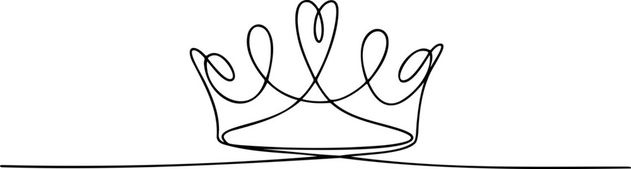 Naklejka premium Crown with hearts line icon banner, queen princess love royalty concept minimalist outline