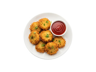 Crispy Noodlesmaggie Pakora, also known as pakoda, is a well-loved Indo-Chinese street food that comes with ketchup.

