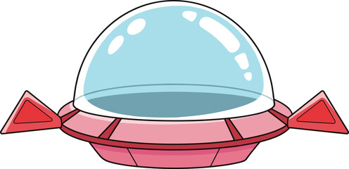 Cute cartoon UFO spaceship illustration with glass dome futuristic alien spacecraft icon isolated colorful vector design © astroDev