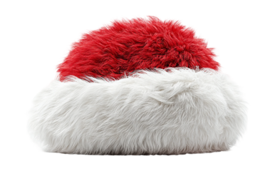 Santa hat fluffy and round presented in bright studio lighting for festive holiday costume concepts isolated on transparent background PNG
