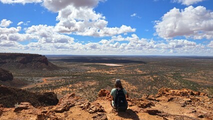 Enjoying Vast Outback View from Escarpment Trail Lookout, Kennedy Range NP, Australia © Seraina