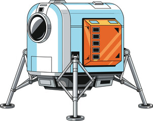 Futuristic space lander module illustration for lunar or planetary exploration science technology concept isolated detailed vector design © astroDev