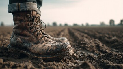 Muddy boots on a ploughed field