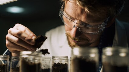 Scientist analyzing soil samples in laboratory
