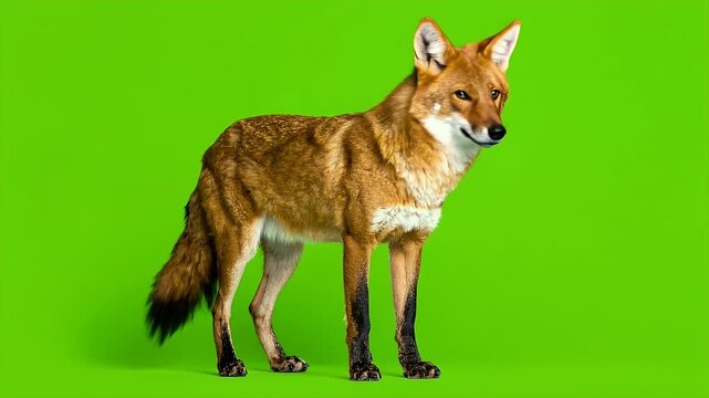 A Stunning Portrait of a Maned Wolf Posing Gracefully Against Green Backdrop.