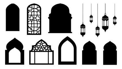Collection of Islamic Architecture Elements and Decorative Lanterns