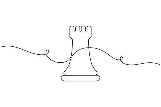 Business operations strategy chess icon continuous one line drawing  on white background minimalist rook strong foundation stability and control symbol outline vector illustration
