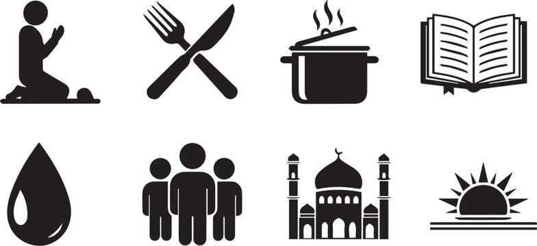 Ramadan kareem islamic symbols and icons fasting prayer charity