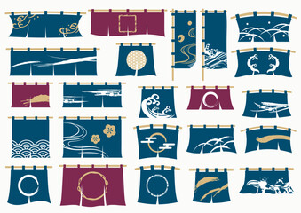 おしゃれな暖簾のイラスト素材セット