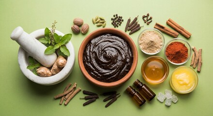 Ayurvedic Chyawanprash Paste with Ingredients and Herbs - Traditional Indian Immunity Booster

