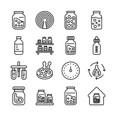 Fermented Foods & Probiotics Icon Set &ndash; Minimal Line Jar Illustrations