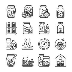 Fermented Foods & Probiotics Icon Set &ndash; Minimal Line Jar Illustrations