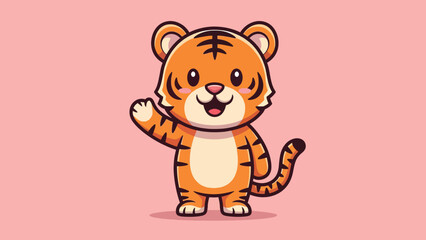 Fototapeta premium Cute Cartoon Tiger Waving Hello.