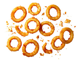  Single Fried Onion Ring Close-Up with Golden Texture, Macro View, Isolated on Transparent Background