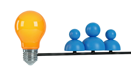 Lightbulb and Abstract Figures Representing Idea and Teamwork