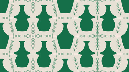 Green vase pattern on beige background