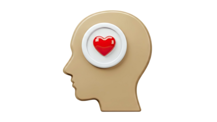 Profile Silhouette with Red Heart in Head