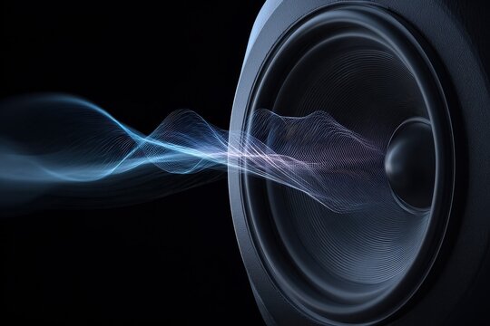 A speaker generating sound waves in an abstract artistic design. Capturing the essence of audio and acoustics