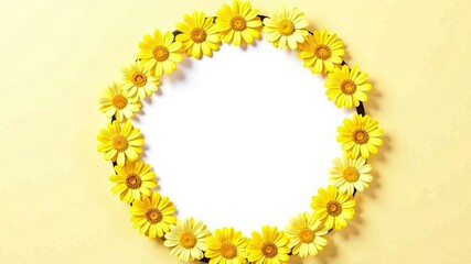 Obraz premium a circle of yellow flowers, a plain background