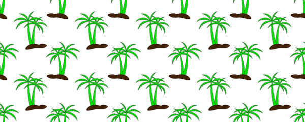 Seamless pattern of green cartoon palm trees on a white background, perfect for summer designs
