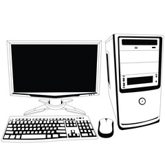 Desktop Computer Set Black And White Vector Illustration