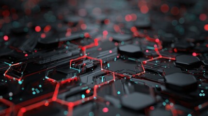 Obraz premium Abstract digital data network graphic background in dark shades with red accents