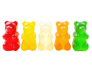 A group of colorful gummy bears lined up side by side