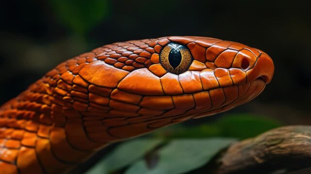 Footage A close-up of a snake's head, blurred background