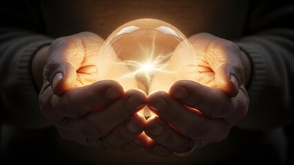 Hands cradling glowing orb of light symbolizing innovation and powerful