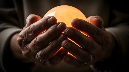 Hands holding glowing orb emitting warm light symbolizing hope