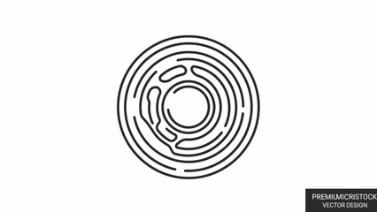 Abstract circular maze design with intricate paths, a complex labyrinth puzzle in a minimalist black and white line art style.