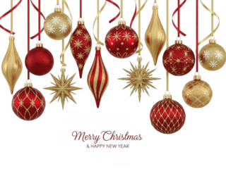 Elegant christmas ornaments greeting isolated on transparent background