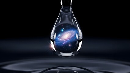 Galaxy within a water droplet reflecting universe concept and cosmic