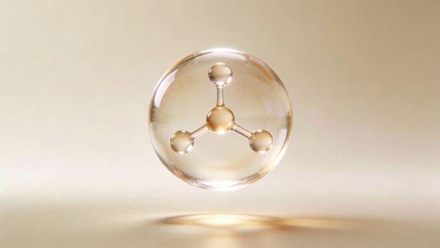 A stylized ceramide molecule in a stable, rounded form, floating in space, representing beauty science and skin care innovation.