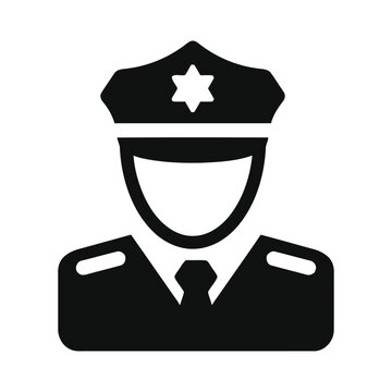 Police officer icon silhouette uniform hat and badge illustration icon