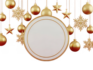Golden christmas ornaments frame isolated on transparent background