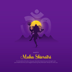 Happy Maha Shivratri Post and Creative. Hindu Festival Maha Shivratri Banner and Background with Text and Lord Shiva Vector Illustration