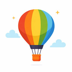 Fototapeta premium Colorful hot air balloon floating in the sky with clouds and stars