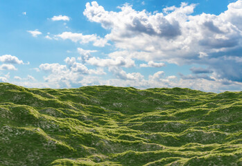 Hills with grass Under Clear Sky. 3D rendering.	
