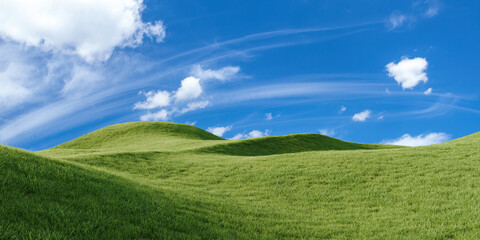 Hills with grass Under Clear Sky. 3D rendering.	
