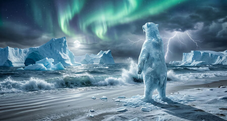 Environmental Concept, Cinematic Arctic Apocalypse with Ice Bear and Aurora