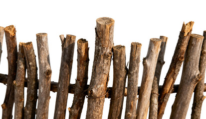 [Transparent Background PNG]Close-up view of a rustic wooden fence made from tree branches