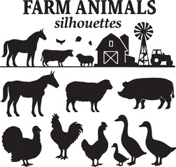 Farm Animals Silhouettes Vector Illustration