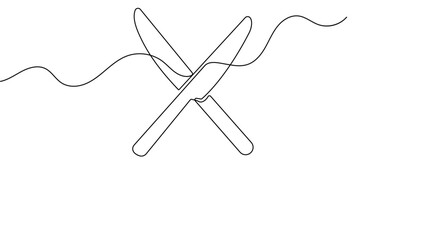 Knife and fork continuous line drawing minimalist silhouette for restaurant menu vector design