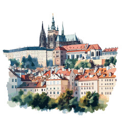 Fototapeta premium Prague Castle. Prague Castle watercolor vector illustration
